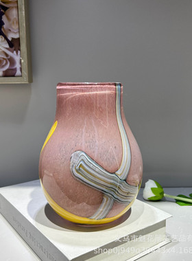 高级感中古风彩色琉璃花瓶家居餐桌创意器样板间插花轻奢摆件装饰