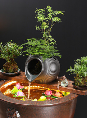 生态缸古法养鱼开口陶瓷罐流水摆件循环过滤配件庭院花园造景diy