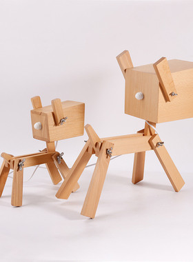 实木书房台灯北欧创意装饰个性可爱儿童小狗桌面摆件木制品定制