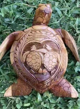 热销跨境夏威夷海洋动物木质工艺品摆件仿真海龟摆件花园庭装饰工