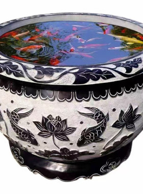 石雕鱼缸荷花青石鱼缸花盆花岗岩大理石水缸别墅庭院流水摆件