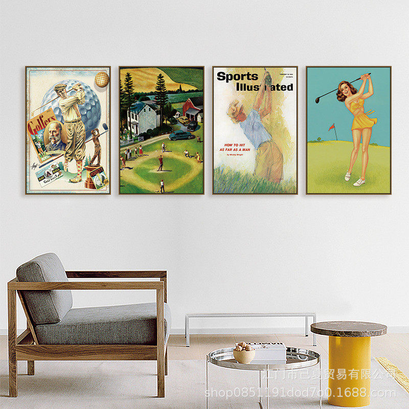 GOLE俱乐部高尔夫球挂画体育馆休息室复古美式装饰画球类运动壁画,淘宝优惠券,粉丝福利购,淘宝优惠卷