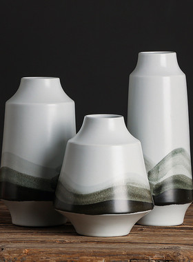 热销新中式现代简约水墨陶瓷花瓶摆件样板间客厅玄关家居创意花器