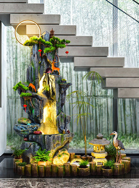 热销中式循环流水摆件招财下造景阳台角落假山喷泉落地楼梯庭院装