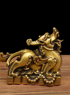 宏达黄铜金钱如意铜貔貅吉祥貔貅摆件铜器家居