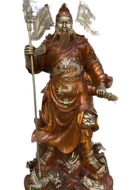 铸铜供奉关公摆件九龙关公像武财神爷神像办公室公司开业横刀关公