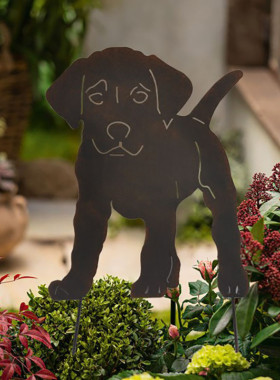 外贸乡村田园花园铁艺小狗花插地插剪影摆件铸铁庭院园艺装饰