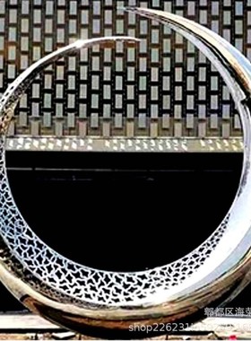 定制镜面拉丝校园广场创意不锈钢雕塑月亮圆环鹿金属大型户外摆件