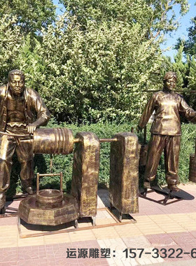 玻璃钢仿铜农耕民俗牛拉犁雕塑户外新农村园林景观大型铸铜人物