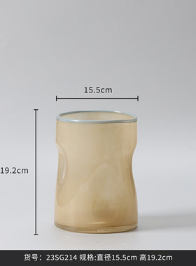 best west 茶绿色直筒按坑玻璃花瓶插轻奢高级感现代简约干花摆件