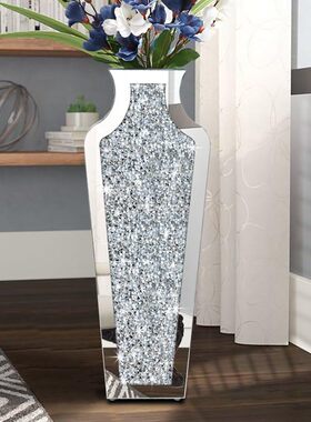 热销高端水晶碎钻石银色镜面设计，27英寸奢华家居装饰，非储水花