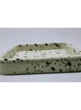 热销现代简约斑点马毛样板间托盘收纳置物创意摆件桌面客厅皮质轻