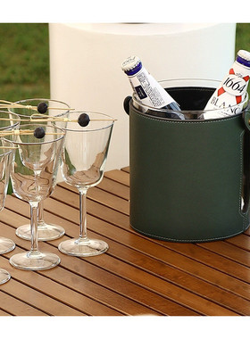 欧式皮革玻璃摆设酒具冰桶摆件软装售楼处酒吧水吧餐厅厨房醒酒器