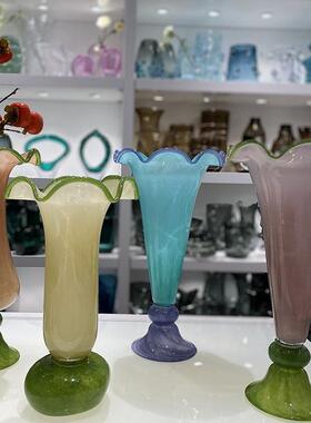热销中古风高级感琉璃花瓶干花餐桌家居简约手工法式复古桌面摆件