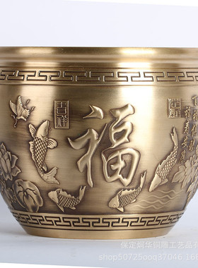 直供批发黄铜摆件大小铜缸做旧仿古龙缸缸聚宝盆“”百福缸