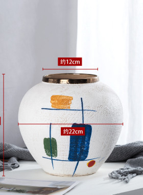 北欧手绘陶瓷花瓶摆件网红轻奢客厅花瓶饰品插花干花花器中式家居