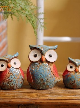 花园猫头鹰家居装饰品创意可爱室内客厅儿童房个性酒柜摆设
