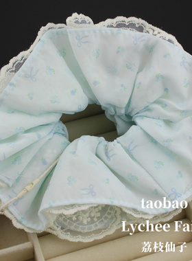高品质甜美温柔樱桃蝴蝶结蕾丝少女大肠发圈丸子皮筋头绳发饰双层