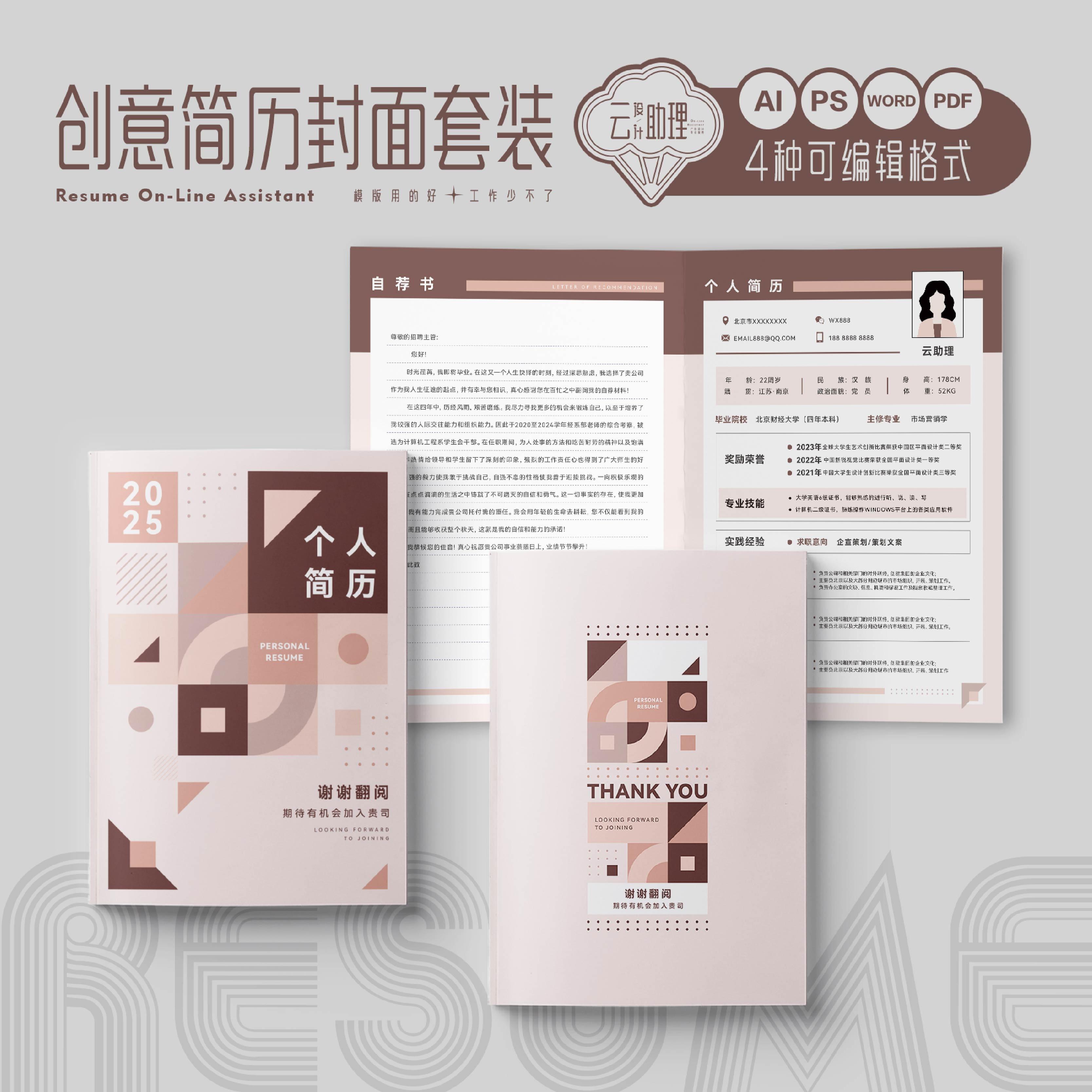 青春系列自荐书创意简历毕业求职PDF模版AI/PS文件可编辑Word文档