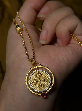 原创重工金刚杵满钻镶嵌可翻转925银藏式设计项链毛衣链锁骨链