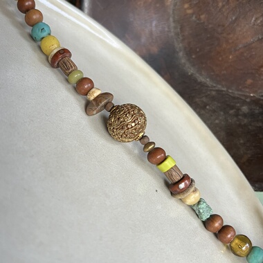 木若春风-尼泊尔手工铜雕花老珠子琉璃老水晶原创设计珠串毛衣链