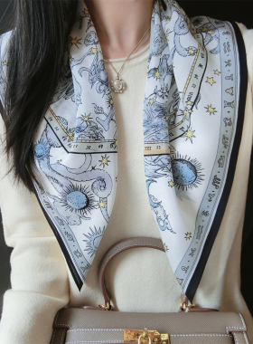春季百搭北欧星座100%桑蚕丝真丝围巾披肩双绉丝巾女领巾70cm方巾