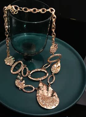 奢华项链女特玫瑰金闪亮水钻法式