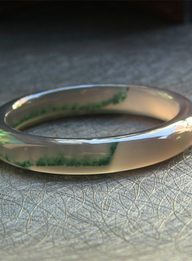 天然巴西玛瑙手镯/秀细加厚款/原色无忧化/绿水草水润玉髓1852