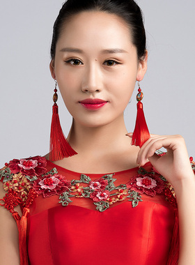 新娘结婚红色复古秀禾服流苏耳环