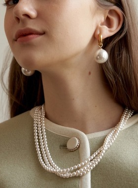 优雅法式时尚复古多层玻璃珍珠女