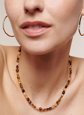 秋冬新款欧美小众设计复古文艺美拉德虎眼石串珠个性时尚气质项链