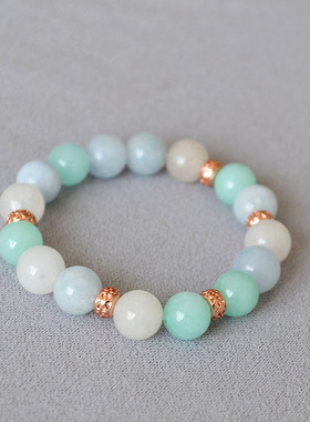 无注册商标10mm蓝绿石头串珠手链