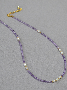 简约淡水珍珠紫水晶项链紫水晶女