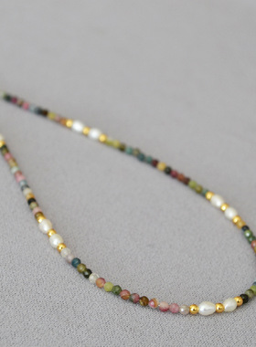 复古小众法式碧玺项链淡水珍珠女