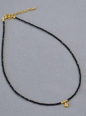 法式小众设计复古文艺黑尖晶星星太阳神双层链条叠戴简约气质