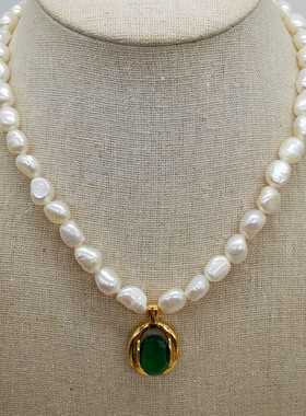 欧美珍珠ins锁骨链女祖母绿