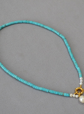 欧美复古巴洛克绿松石吊坠项链女