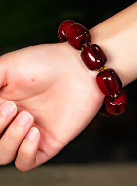 西藏牦牛角手串佛珠手链男女血丝文玩水牛角手持桶形珠血牛角手串