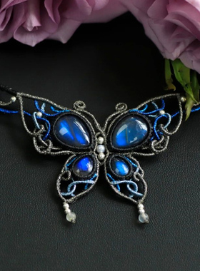 栖石原创设计天然项链编织拉长石