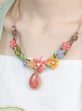 栖石原创中级编绳教程花开半夏编绳红纹石项链饰品手工编绳首饰