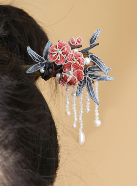 栖石原创中级编绳教程梅竹双清编绳发簪耳环饰品手工编绳首饰