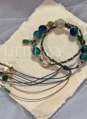 白日提灯贺思慕孔雀绿热巴原创印象琉璃手串中国风华丽爆款显白