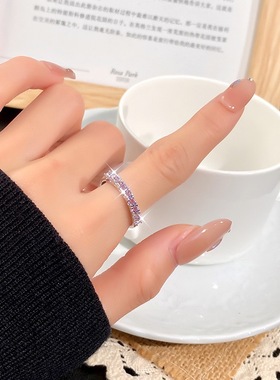 欧美时尚天然水晶戒指女S925纯银镀18K排戒晶体干净轻奢百搭指环