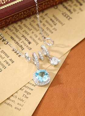 某书同款冰透天空蓝纯银镶嵌s925项链女高级轻奢小众时尚锁骨链