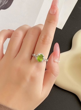 跨境天然彩宝晶石指环s925纯银可调节戒指女小众高级不掉色饰品女