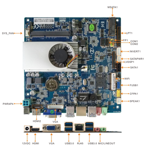 工控迷你主板ZA-3700AC1/N3700四核B3865U-IPC/DDR4/M2/com/LVDS - 图2