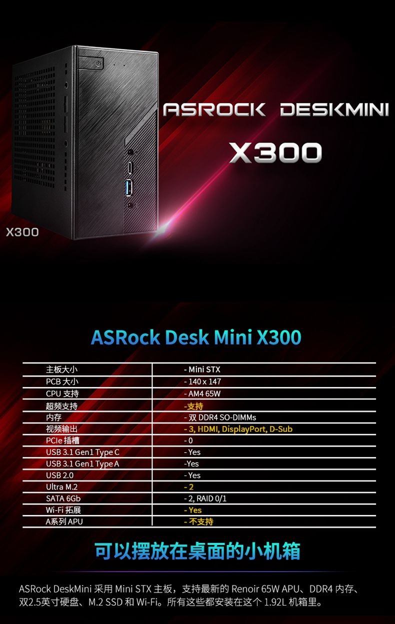 华擎DeskMini X300迷你ITX准系统HTPC电脑3000G/4650G小主机真4K - 图3