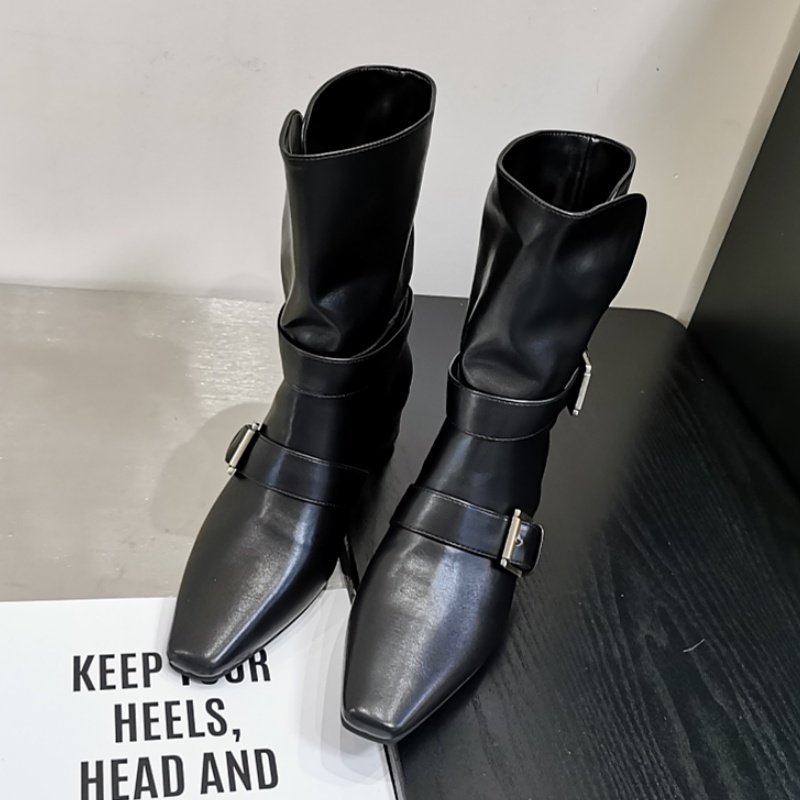 粗跟低跟方头西部牛仔靴女2025秋季新款小众皮带扣短靴炸街骑士靴,淘宝优惠券,粉丝福利购,淘宝优惠卷