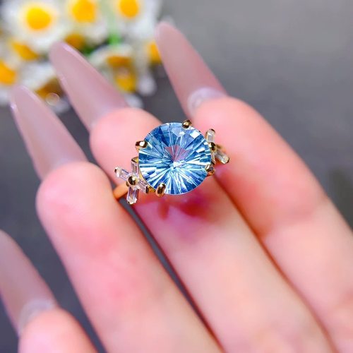 天空烟花切托帕石戒指，高级感s925银精工镶嵌 尺寸圆10补水水属 - 图2