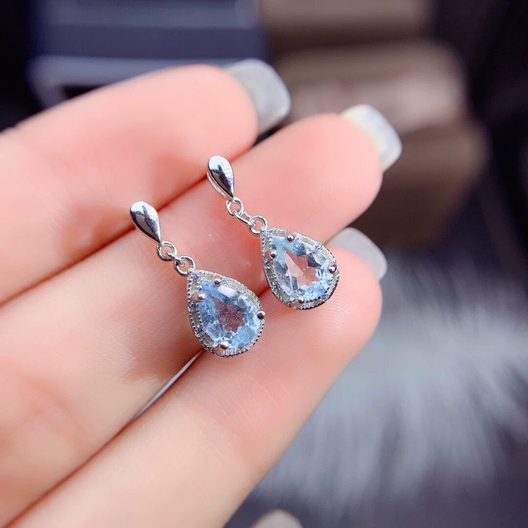 全净海蓝宝耳钉，宝石规格5X7 mm补水水属性宝石,淘宝优惠券,粉丝福利购,淘宝优惠卷